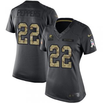 Women's Nike Browns #22 Jabrill Peppers Black Stitched NFL Limited 2016 Salute to Service Jersey