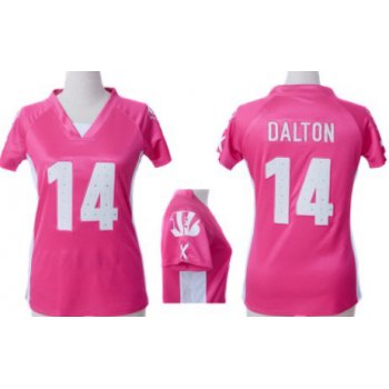 Nike Cincinnati Bengals #14 Andy Dalton 2012 Pink Womens Draft Him II Top Jersey