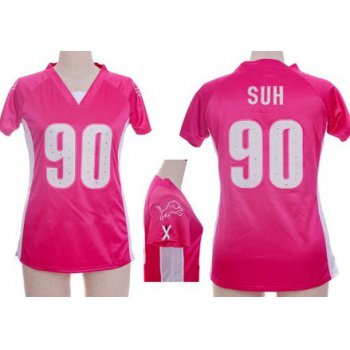 Nike Detroit Lions #90 Ndamukong Suh 2012 Pink Womens Draft Him II Top Jersey