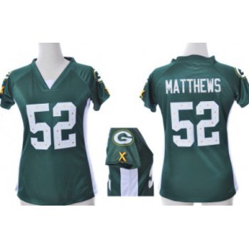 Nike Green Bay Packers #52 Clay Matthews 2012 Green Womens Draft Him II Top Jersey