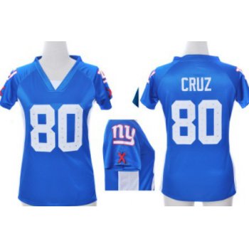 Nike New York Giants #80 Victor Cruz 2012 Blue Womens Draft Him II Top Jersey