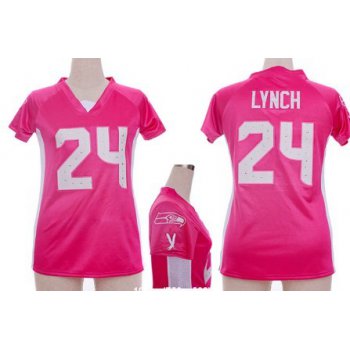 Nike Seattle Seahawks #24 Marshawn Lynch 2012 Pink Womens Draft Him II Top Jersey