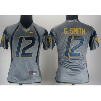 West Virginia Mountaineers #12 Geno Smith Gray Womens Jersey