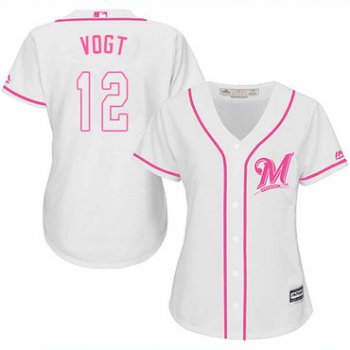 Brewers #12 Stephen Vogt White Pink Fashion Women's Stitched Baseball Jersey
