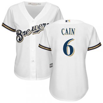 Brewers #6 Lorenzo Cain White Home Women's Stitched Baseball Jersey