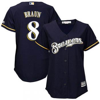 Brewers #8 Ryan Braun Navy Blue Alternate Women's Stitched Baseball Jersey