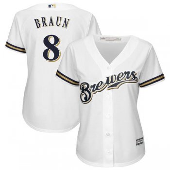Brewers #8 Ryan Braun White Women's Fashion Stitched Baseball Jersey