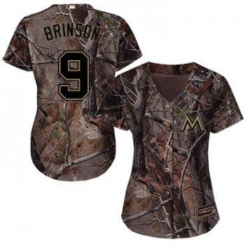 Marlins #9 Lewis Brinson Camo Realtree Collection Cool Base Women's Stitched Baseball Jersey