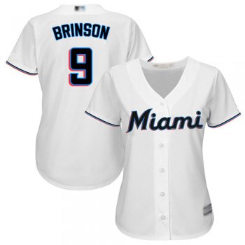 Marlins #9 Lewis Brinson White Home Women's Stitched Baseball Jersey