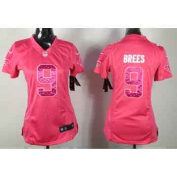 Nike New Orleans Saints #9 Drew Brees Pink Sweetheart Diamond Womens Jersey