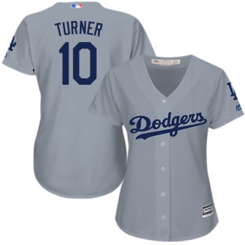 Dodgers #10 Justin Turner Grey Alternate Road Women's Stitched Baseball Jersey