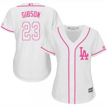 Dodgers #23 Kirk Gibson White Pink Fashion Women's Stitched Baseball Jersey