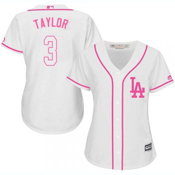 Dodgers #3 Chris Taylor White Pink Fashion Women's Stitched Baseball Jersey