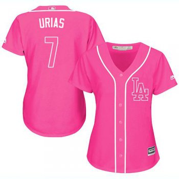 Dodgers #7 Julio Urias Pink Fashion Women's Stitched Baseball Jersey