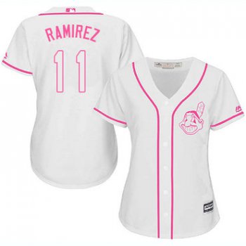 Indians #11 Jose Ramirez White Pink Fashion Women's Stitched Baseball Jersey