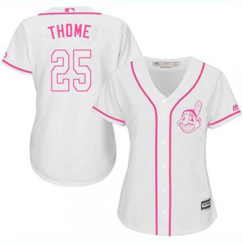 Indians #25 Jim Thome White Pink Fashion Women's Stitched Baseball Jersey