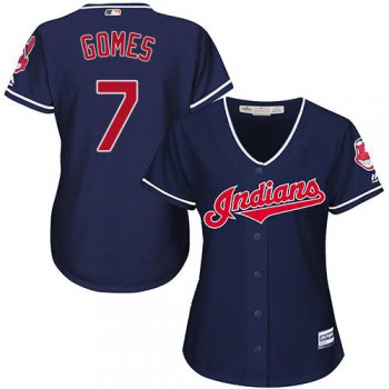 Indians #7 Yan Gomes Navy Blue Alternate Women's Stitched Baseball Jersey
