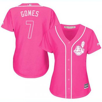 Indians #7 Yan Gomes Pink Fashion Women's Stitched Baseball Jersey