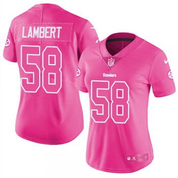 Nike Steelers #58 Jack Lambert Pink Women's Stitched NFL Limited Rush Fashion Jersey