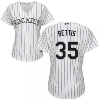 Rockies #35 Chad Bettis White Strip Home Women's Stitched Baseball Jersey