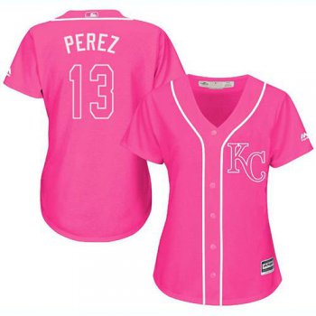 Royals #13 Salvador Perez Pink Fashion Women's Stitched Baseball Jersey