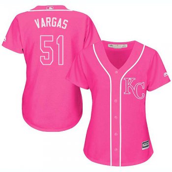 Royals #51 Jason Vargas Pink Fashion Women's Stitched Baseball Jersey
