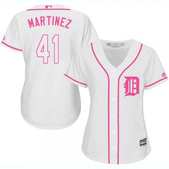 Tigers #41 Victor Martinez White Pink Fashion Women's Stitched Baseball Jersey