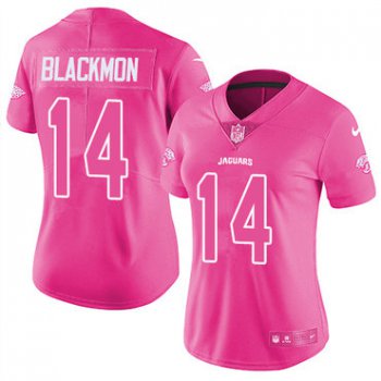 Nike Jaguars #14 Justin Blackmon Pink Women's Stitched NFL Limited Rush Fashion Jersey