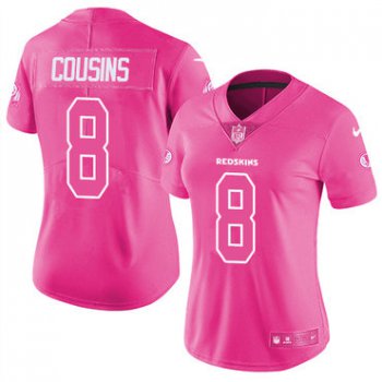 Nike Redskins #8 Kirk Cousins Pink Women's Stitched NFL Limited Rush Fashion Jersey