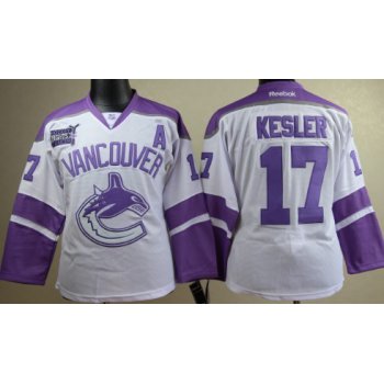 Vancouver Canucks #17 Ryan Kesler White Womens Fights Cancer Jersey