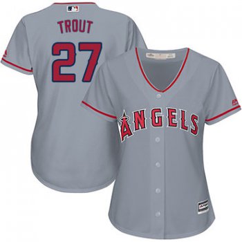 Angels #27 Mike Trout Grey Road Women's Stitched Baseball Jersey