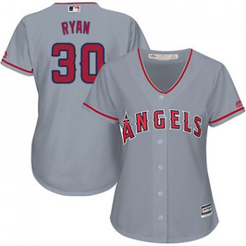 Angels #30 Nolan Ryan Grey Road Women's Stitched Baseball Jersey