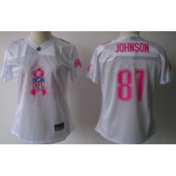 Detroit Lions #81 Calvin Johnson 2011 Breast Cancer Awareness White Womens Fashion Jersey