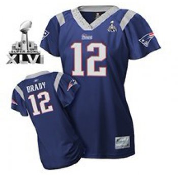 New England Patriots #12 Tom Brady Blue Womens Field Flirt Fashion 2012 Super Bowl XLVI Jersey