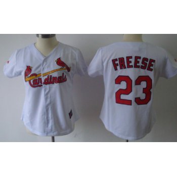 St. Louis Cardinals #23 David Freese White With Red Womens Jersey