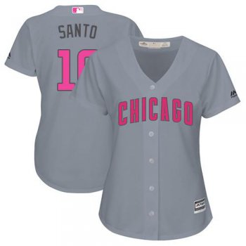 Cubs #10 Ron Santo Grey Mother's Day Cool Base Women's Stitched Baseball Jersey