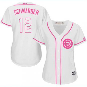 Cubs #12 Kyle Schwarber White Pink Fashion Women's Stitched Baseball Jersey