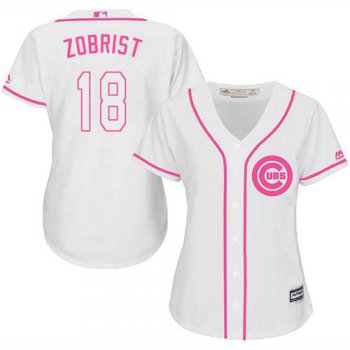 Cubs #18 Ben Zobrist White Pink Fashion Women's Stitched Baseball Jersey