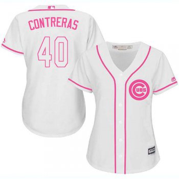 Cubs #40 Willson Contreras White Pink Fashion Women's Stitched Baseball Jersey
