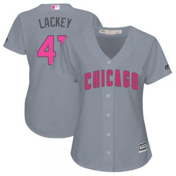Cubs #41 John Lackey Grey Mother's Day Cool Base Women's Stitched Baseball Jersey