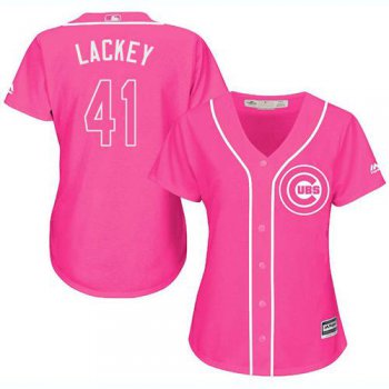 Cubs #41 John Lackey Pink Fashion Women's Stitched Baseball Jersey