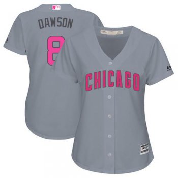 Cubs #8 Andre Dawson Grey Mother's Day Cool Base Women's Stitched Baseball Jersey