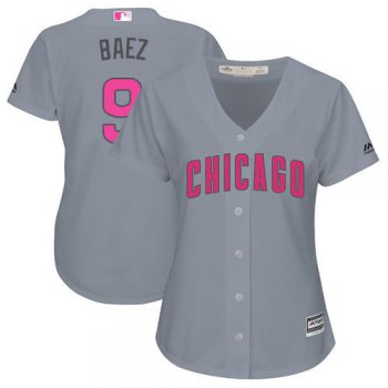 Cubs #9 Javier Baez Grey Mother's Day Cool Base Women's Stitched Baseball Jersey