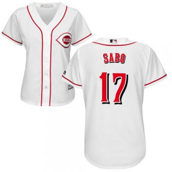 Reds #17 Chris Sabo White Home Women's Stitched Baseball Jersey