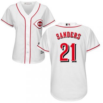 Reds #21 Reggie Sanders White Home Women's Stitched Baseball Jersey