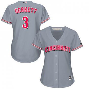 Reds #3 Scooter Gennett Grey Road Women's Stitched Baseball Jersey