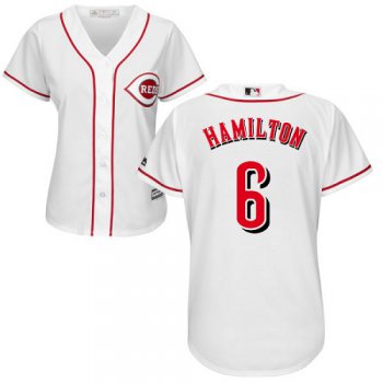 Reds #6 Billy Hamilton White Home Women's Stitched Baseball Jersey
