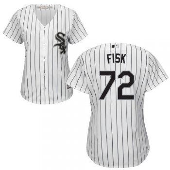 White Sox #72 Carlton Fisk White(Black Strip) Home Women's Stitched Baseball Jersey