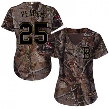 Red Sox #25 Steve Pearce Camo Realtree Collection Cool Base 2018 World Series Champions Women's Stitched Baseball Jersey