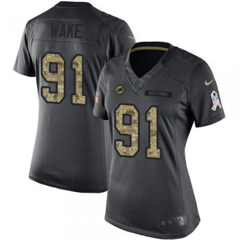 Women's Nike Dolphins #91 Cameron Wake Black Stitched NFL Limited 2016 Salute to Service Jersey